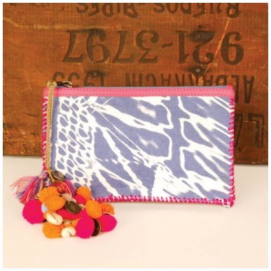 Printed Zip Clutch Blue